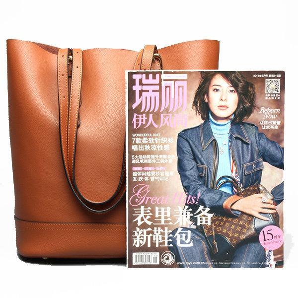 Women Genuine Leather Handbag High End Tote Bag Bucket Bag