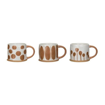 Stoneware Tan Mug w/ Pattern 16 oz