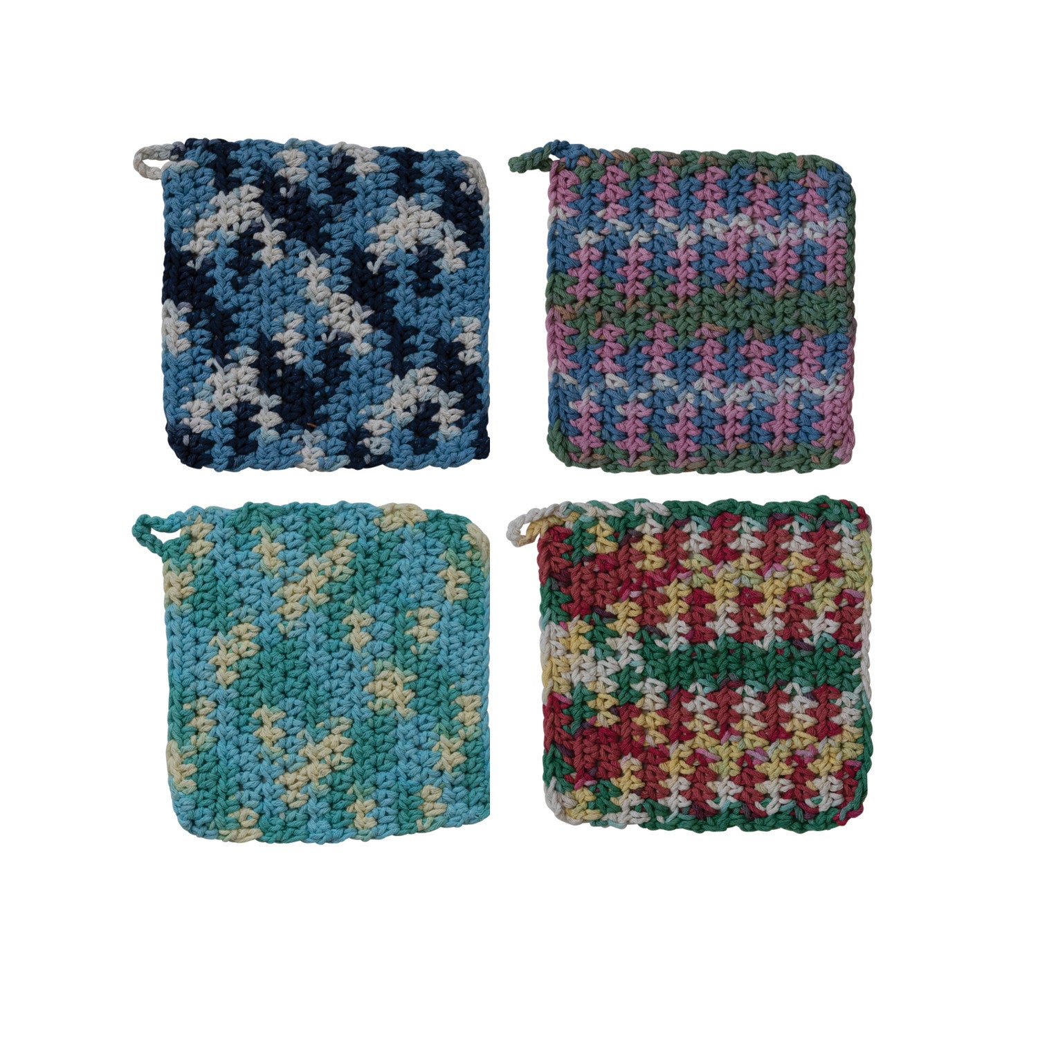 Cotton Crocheted Pot Holder, Multi Color