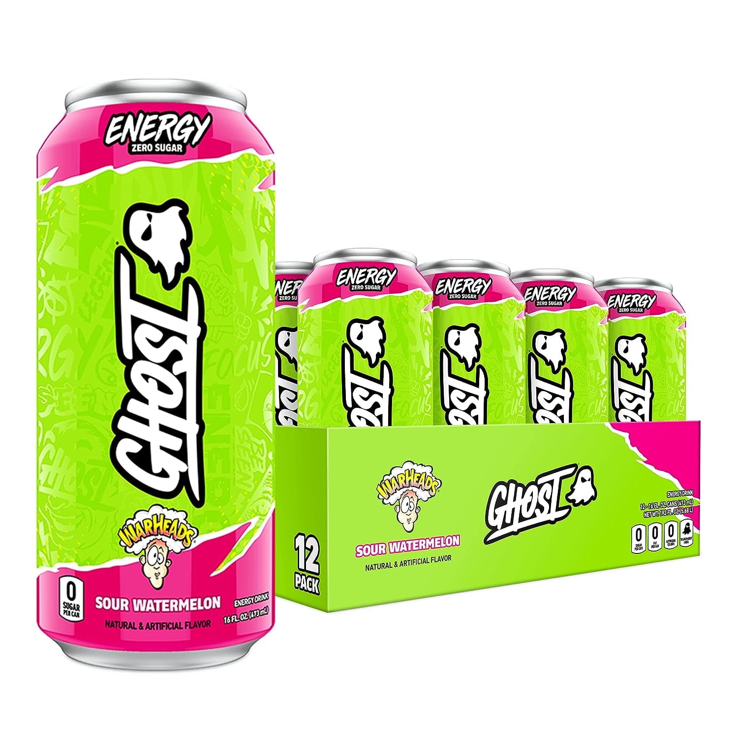 GHOST Sugar-Free Energy Drink, SOUR PATCH KIDS Redberry, 16 oz Can, 12 Pk