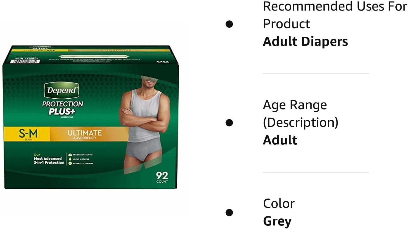 Depend Protection Plus Ultimate Max Absorbency 3-in-1 Sure Fit Flexible Underwear for Men S-M, L