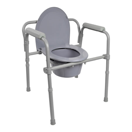 Folding Commode Chair McKesson Fixed Arm Steel Frame Back Bar 13-1/2 Inch Seat Width