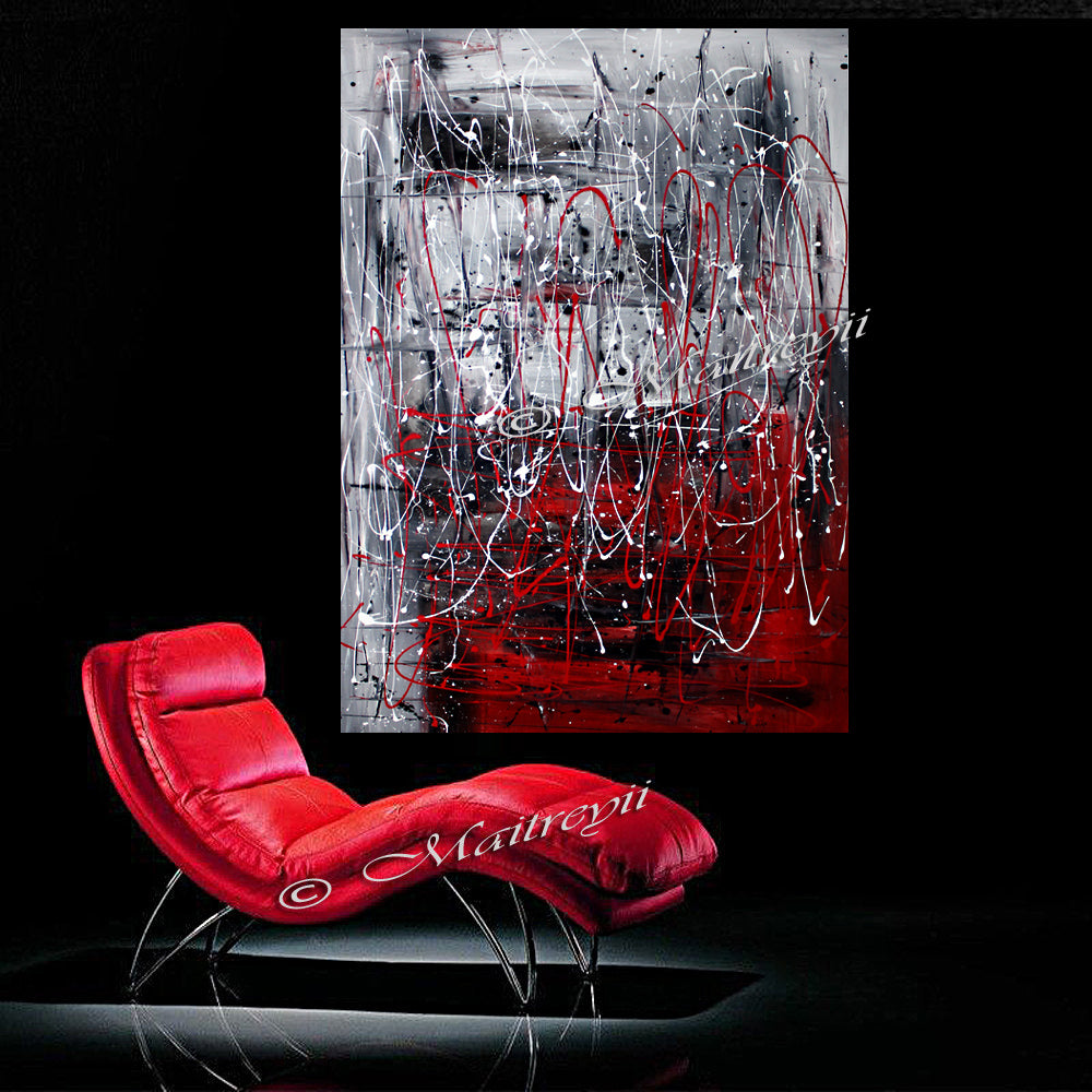 Red Painting Abstract Large Wall Art - Ice vs Fire
