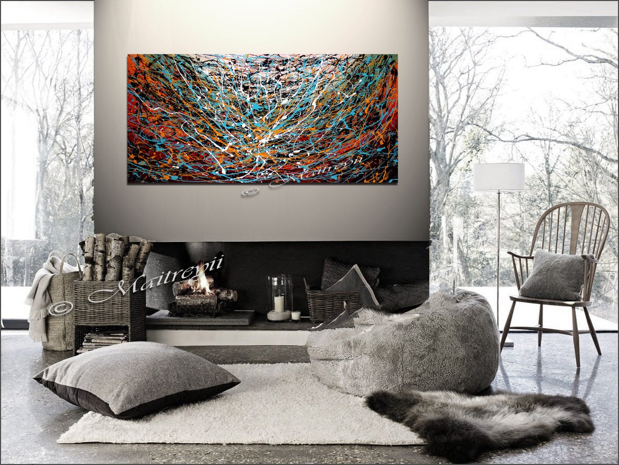 Jackson Pollock Style Original Paintings for Sale abstract art on Canvas, Modern Wall decor Luxury Homes