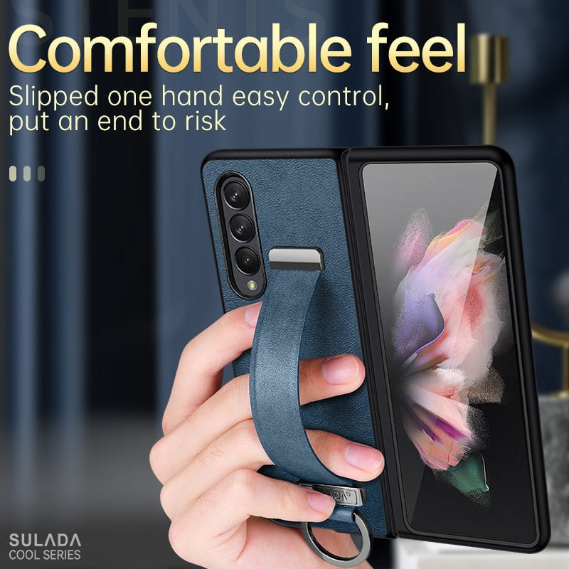 Leather Cover with Portable Wristband For Samsung Galaxy Z Fold