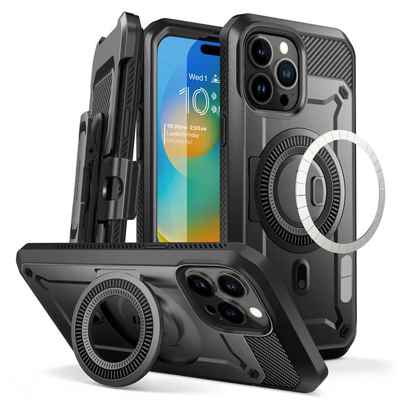 Super Rugged Case with Built-in Screen Protector & Kickstand for iPhone 15 Pro Max