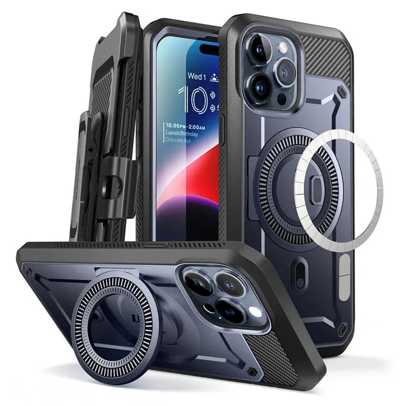 Super Rugged Case with Built-in Screen Protector & Kickstand for iPhone 15 Pro Max