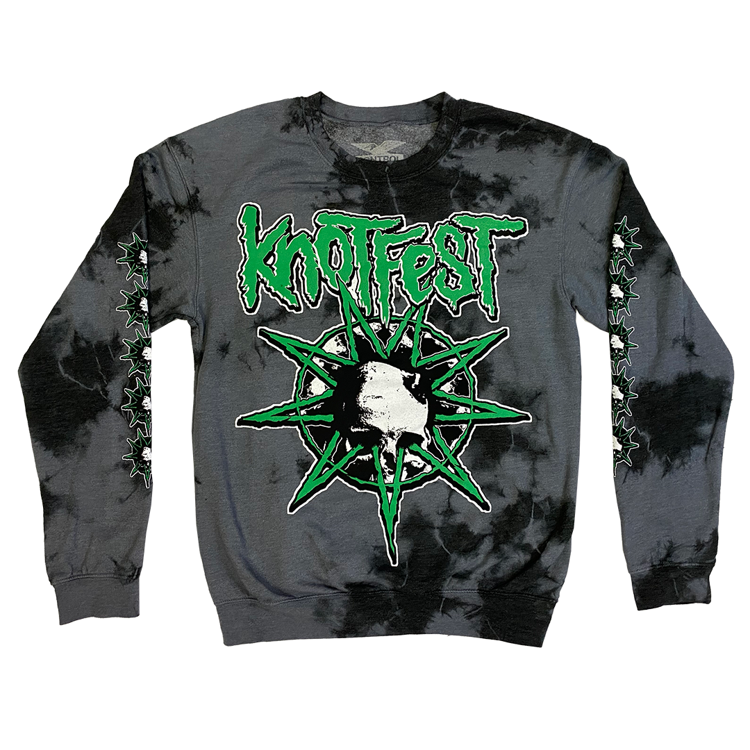  Knotfest "Deathknot" Crewneck Pullover Sweatshirt in Black and Grey Tie Dye 