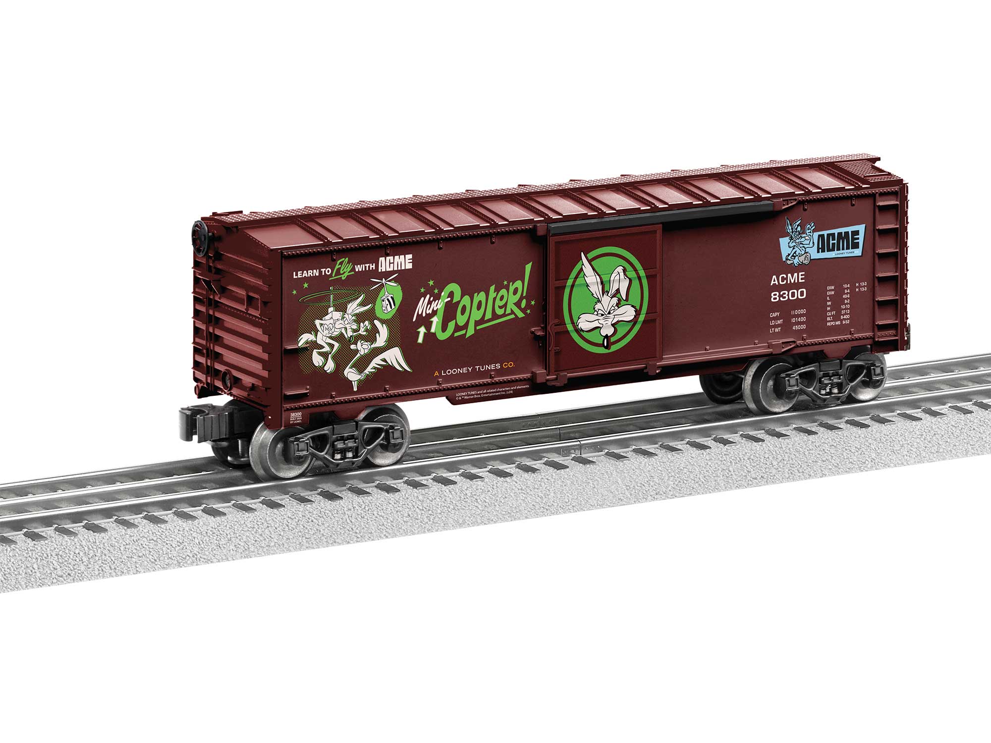 PREORDER Lionel 2438300 O Steel Boxcar - 3-Rail - Ready to Run - Looney Tunes ACME #1 (Boxcar Red, green)