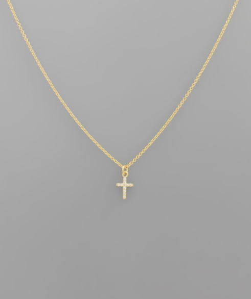 Boxed Mini Crystal Gold Cross Necklace