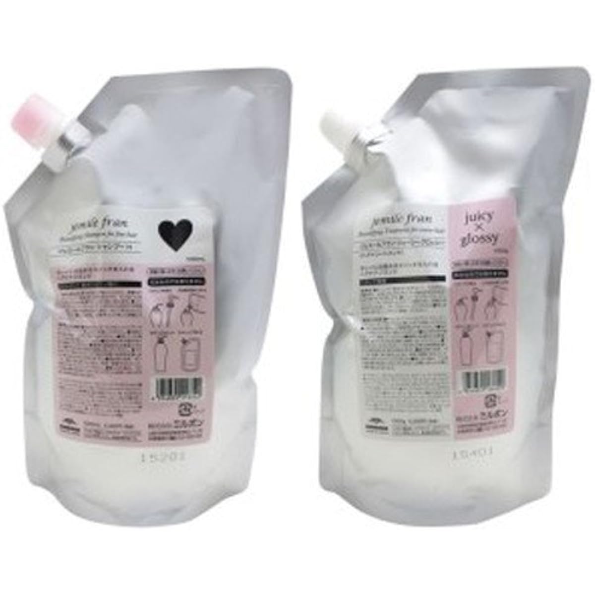 Milbon Gemile Fran Shampoo Heart H 1000ml + Treatment Juicy Glossy 1000g Refill Set