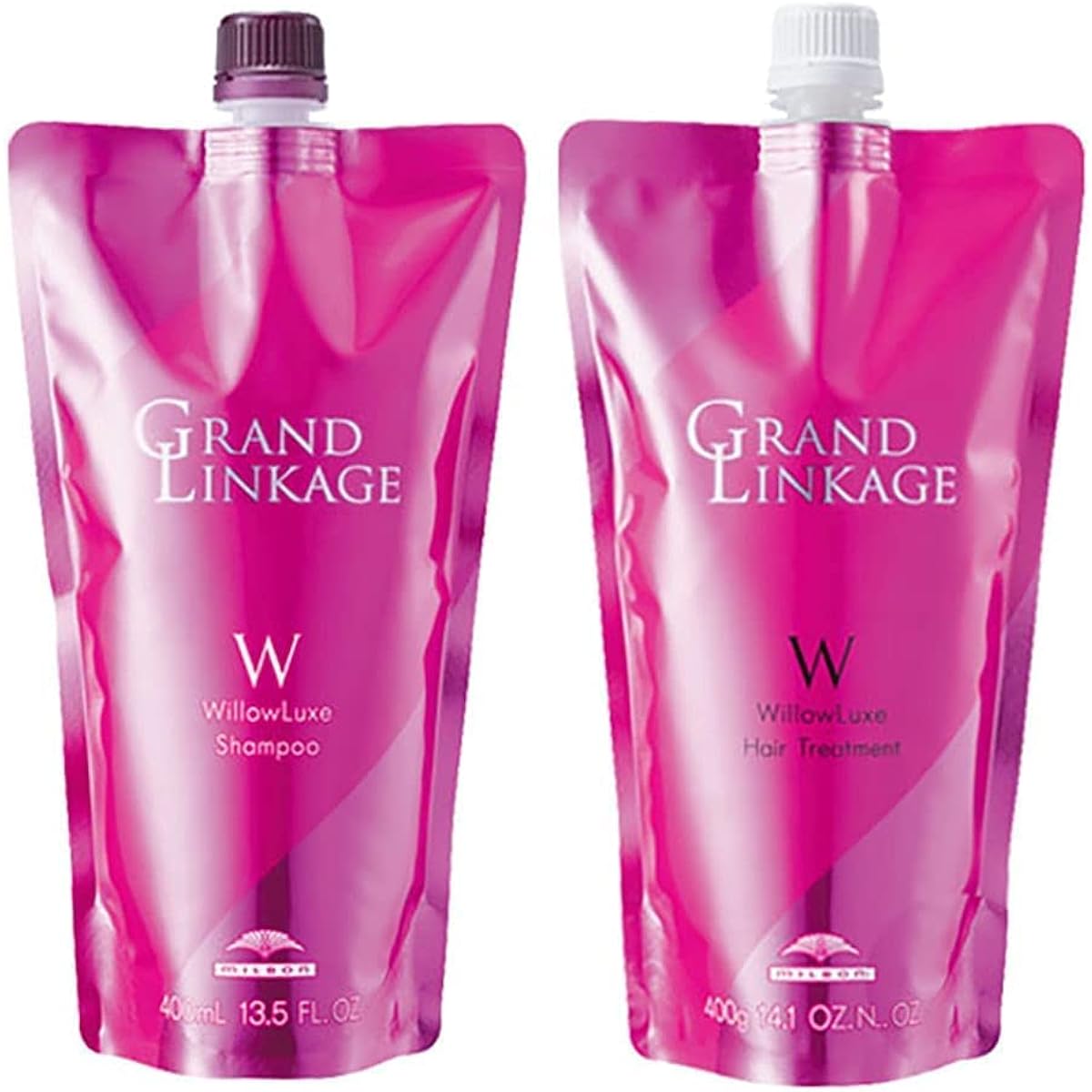 Milbon Grand Linkage Willow Luxe Shampoo 400mL + Treatment 400g Refill Set Hair Shape Care