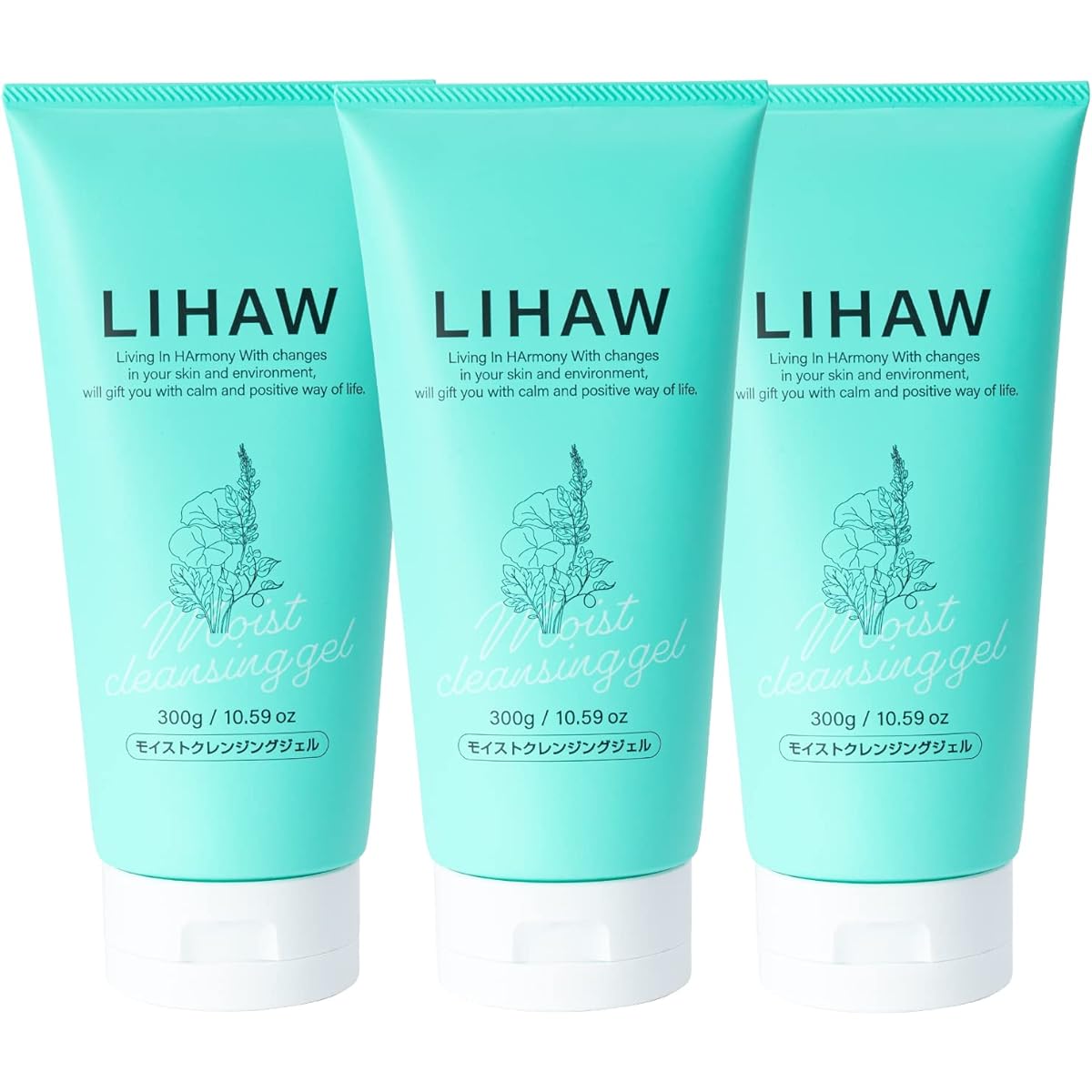 LIHAW Moist Cleansing Gel [No need to wash your face twice] Oil-in-gel with CICA Eyelash extensions OK 300g x 3 bottles