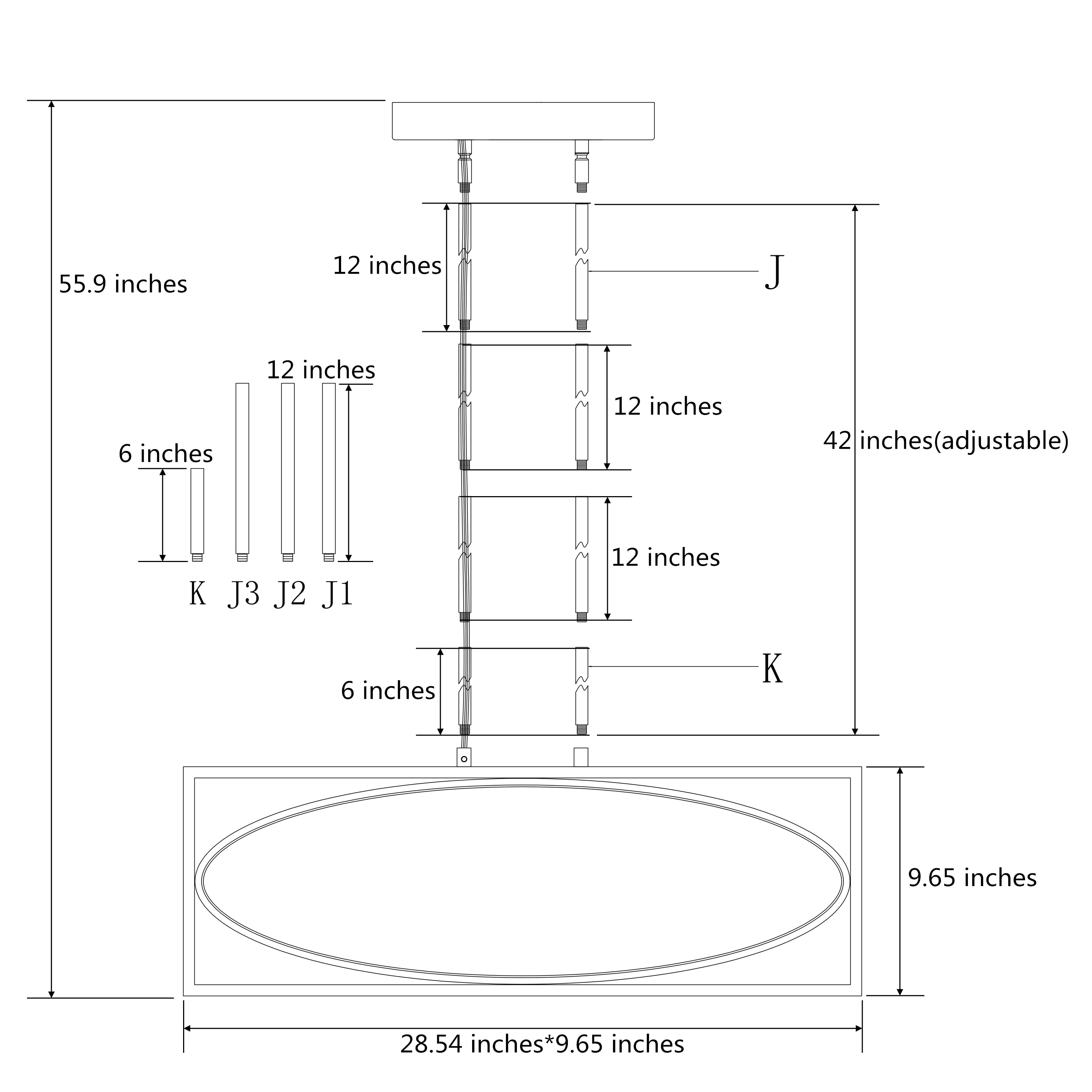 Maxax 5- Light Kitchen Island Rectangle LED Chandelier #MX2033-P30