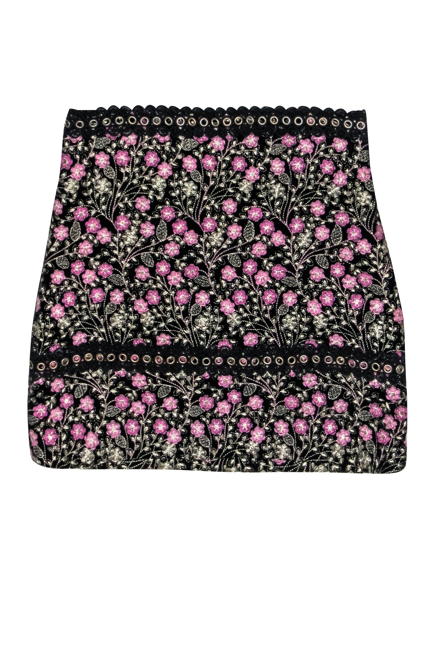 Elliatt - Black, Purple, & Gold Embroidered Floral Skirt w/ Grommet Details Sz S