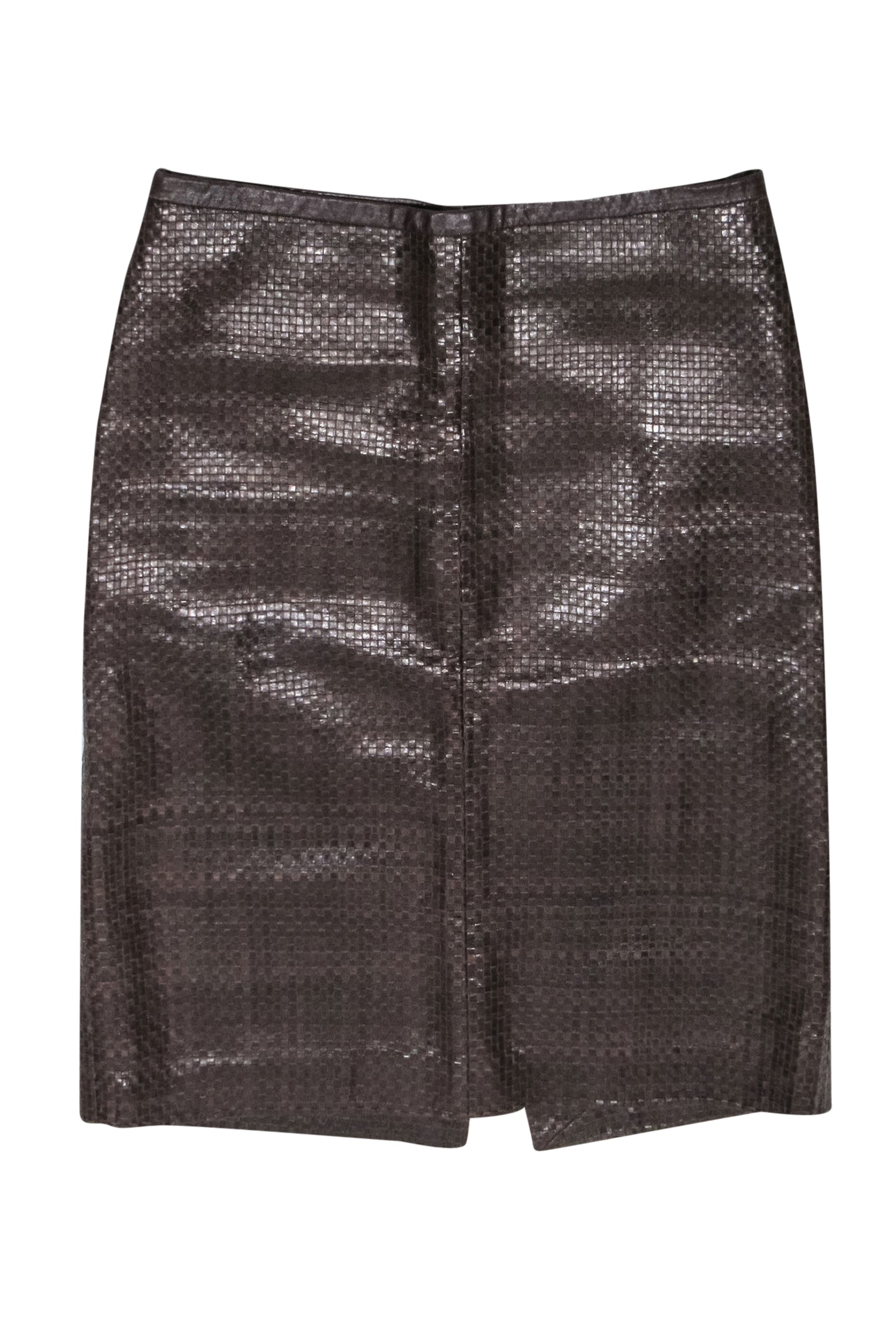 Max Mara - Dark Brown Woven Leather Pencil Skirt Sz 4