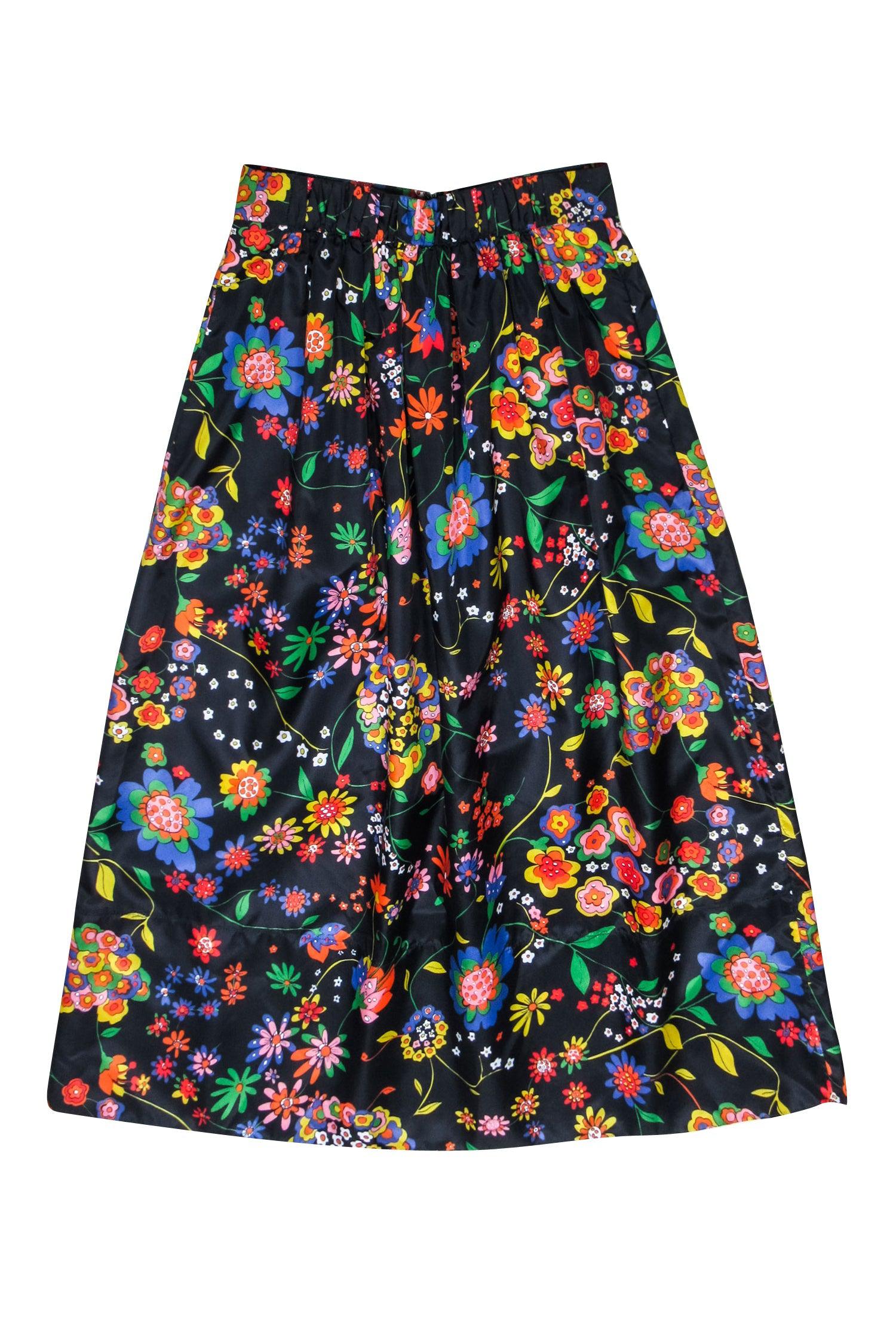 Tibi - Navy & Multi Color Printed Tech Floral Skirt Sz 4