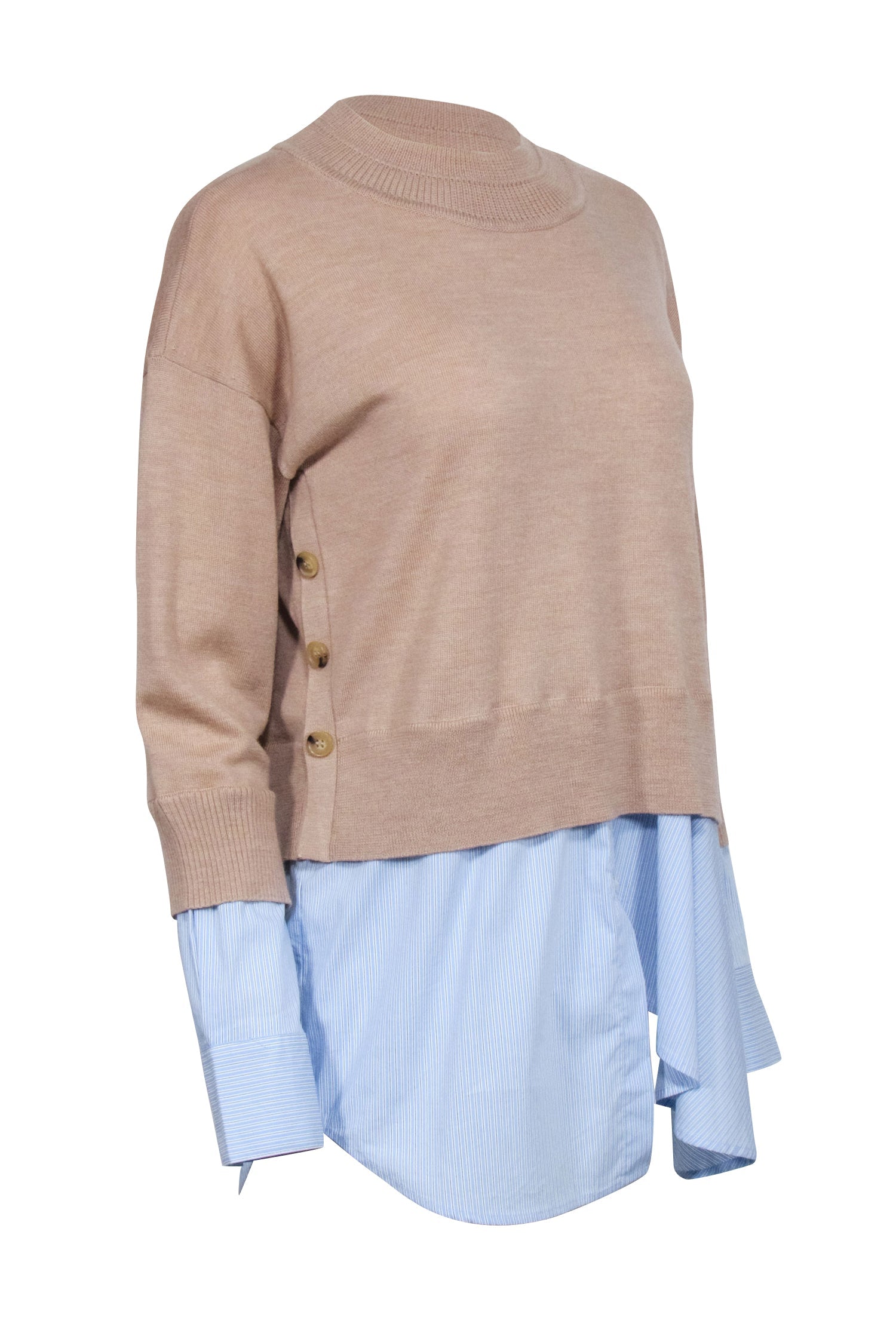 Veronica Beard - Beige Wool Sweater w/ Striped Shirting Sz M