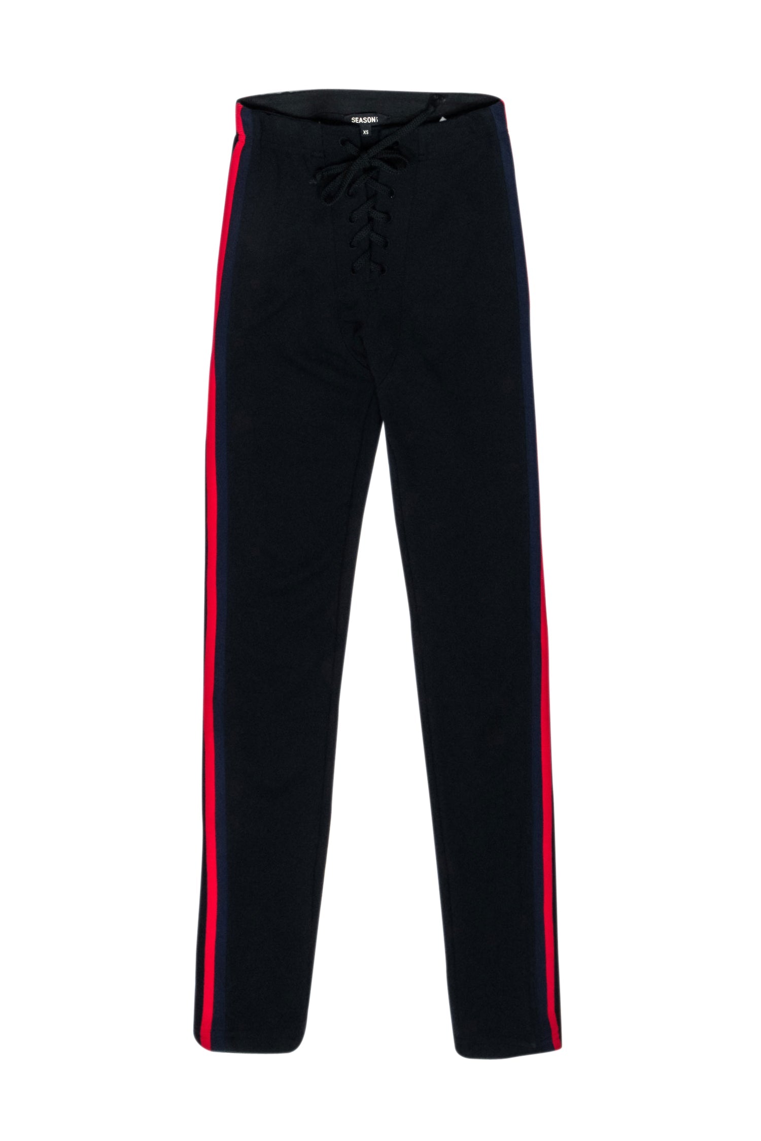 Yeezy Season 5 - Black Lace-Up Leggings w/ Red & Navy Stripes Sz XS