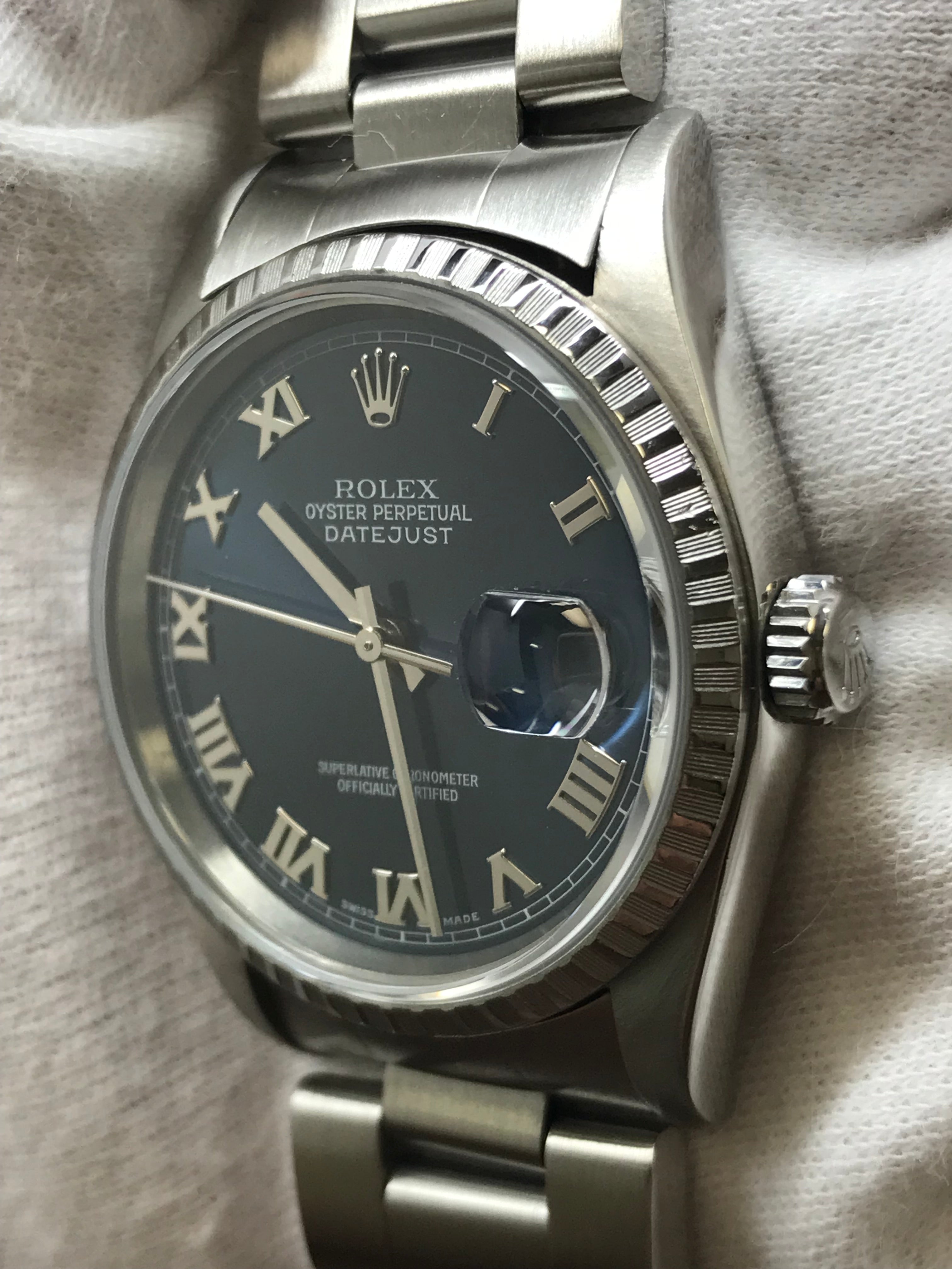 Rolex Datejust 36mm 16220 Blue Roman Dial Automatic Watch