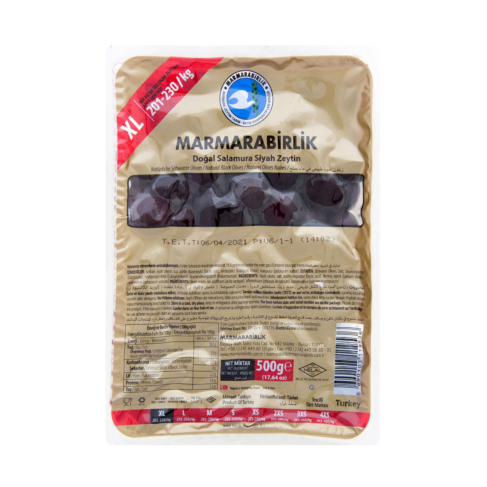 Marmarabirlik Mega Olive (Mega Zeytin) 500 G 201-230 Pcs / kg