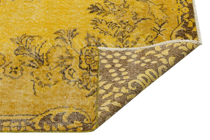 Authentic Turkish Hand Woven Yellow Vintage Carpet