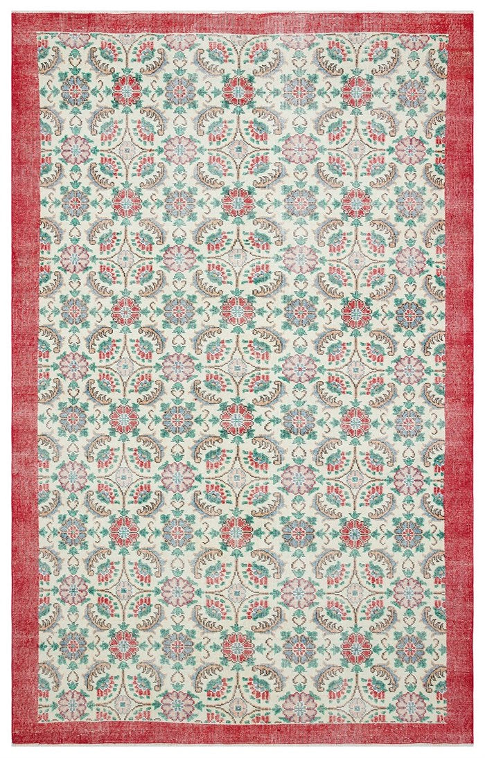 Authentic Turkish Natural Pattern Vintage Hand Woven Carpet