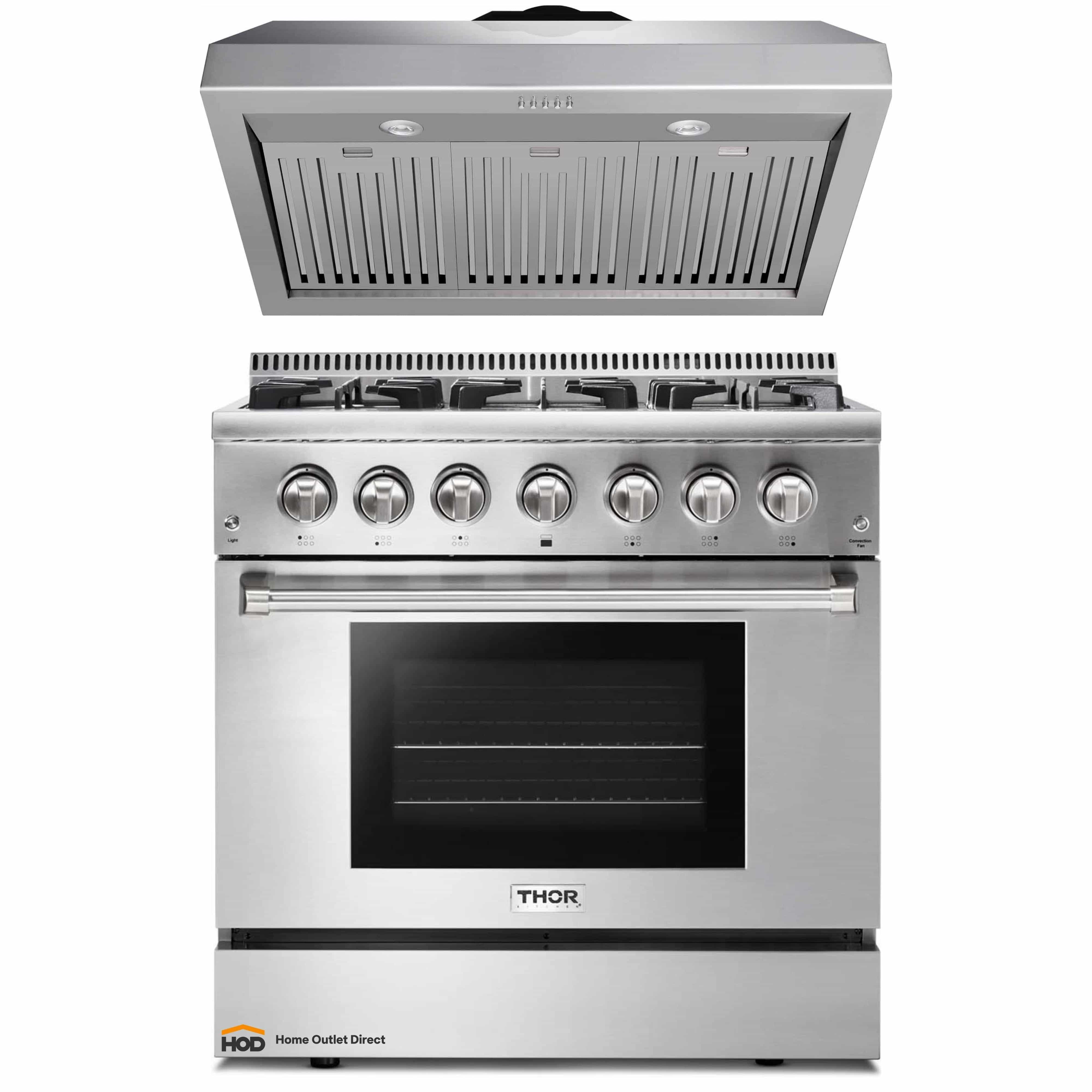 Thor Kitchen 2-Piece Pro Appliance Package - 36-Inch Dual Fuel Range & Premium Under Cabinet Hood in Stainless Steel