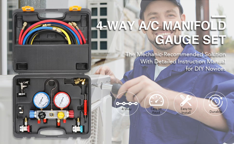 Details about   Air Refrigeration Kit AC Manifold Gauge Set Brass HVAC A/C R134A R410A R22 