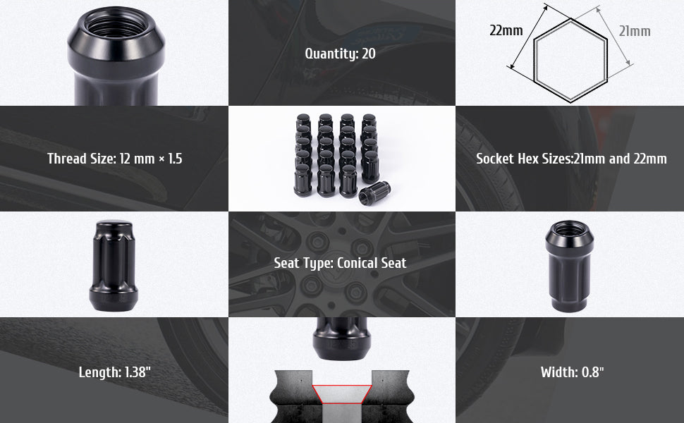 M12x1.5 Thread Size Wheel Lug Nuts