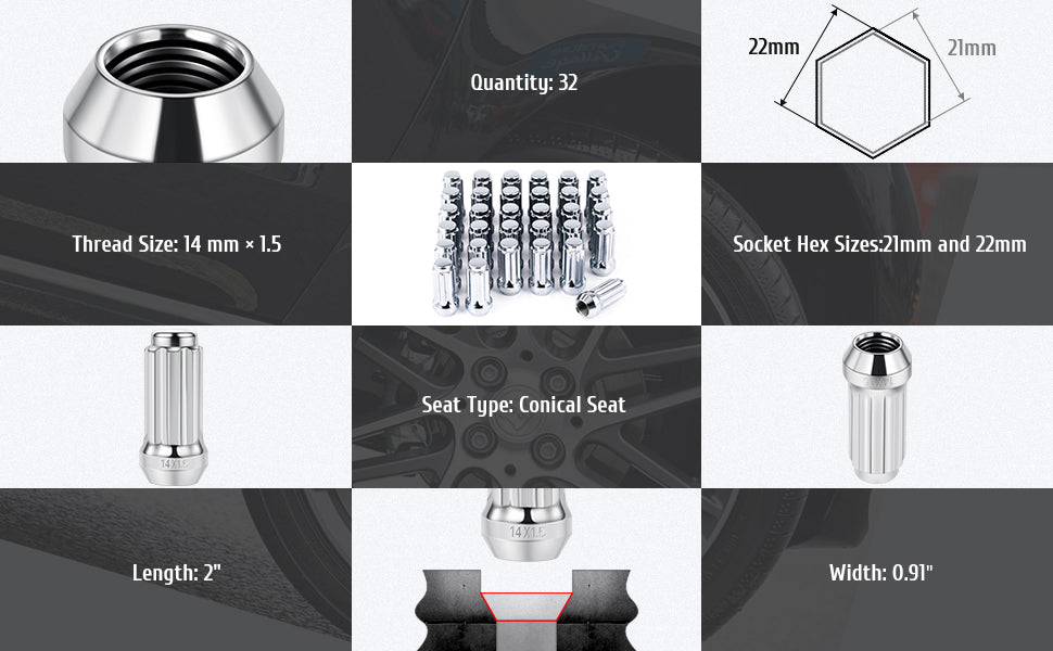 M14X1.5 Spline Wheel Lug Nuts