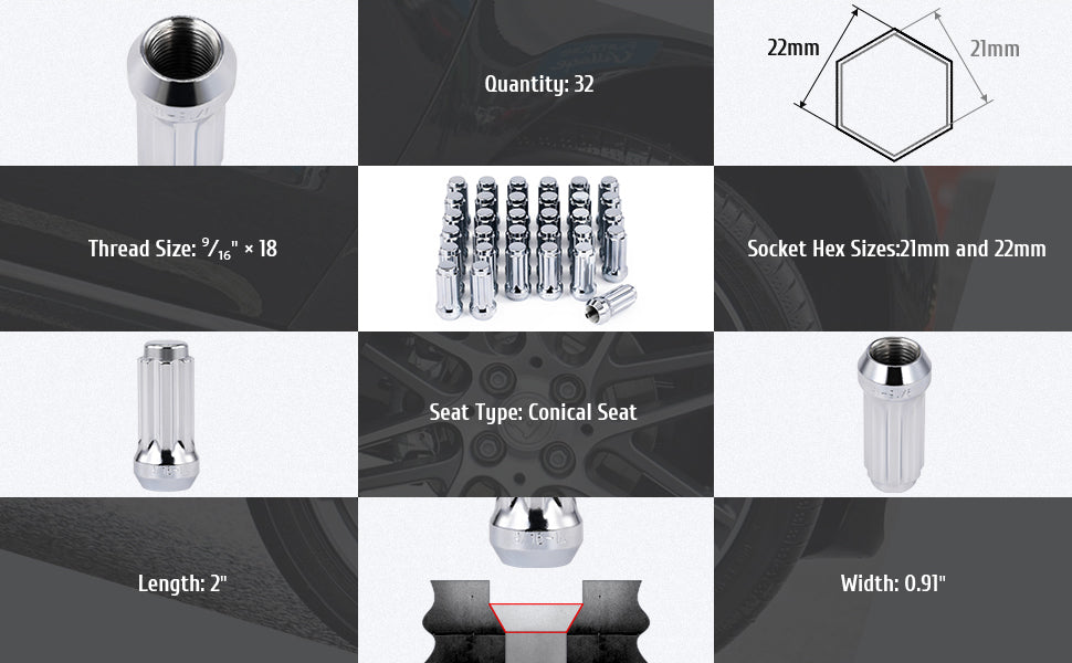 Spline Lug Nuts with Cone Seat