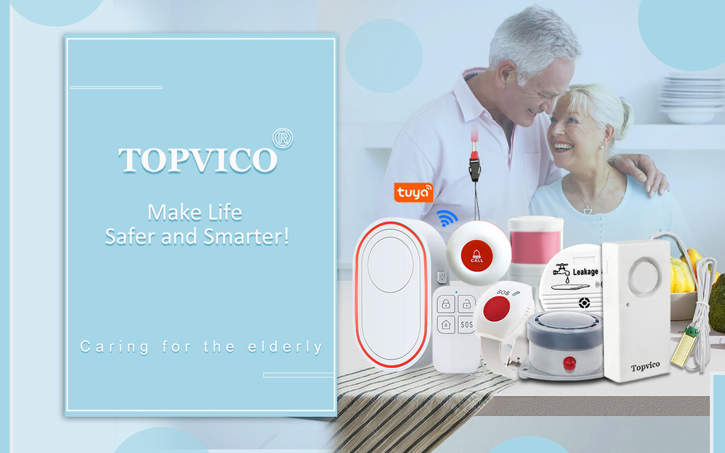 Topvico security smart home system, caregiver pager panic button, water leak detector alarm