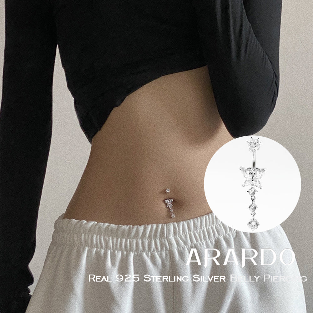 WOW Arardo 925 Sterling Silver Dangle Belly Button Rings Navel Rings Belly Rings Belly Piercing AB0143-1