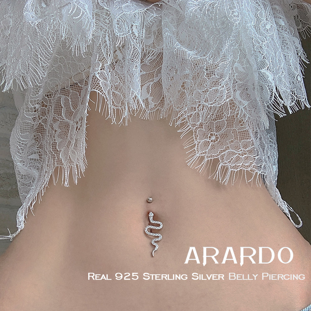 Arardo 925 Sterling Silver Belly Button Rings Snake AB0114