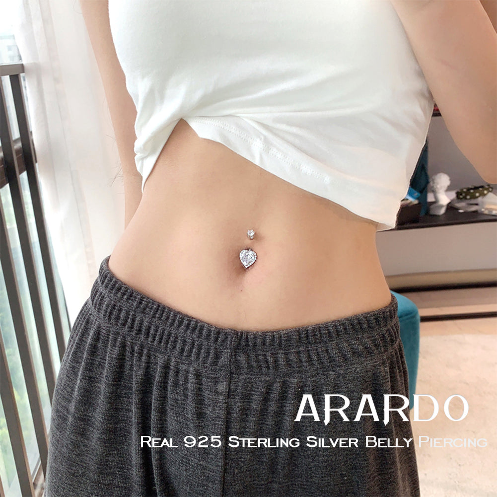 Arardo 925 Sterling Silver Belly Rings Heart CZ Navel Piercing AB0086