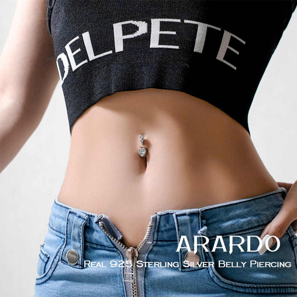 Arardo 925 Sterling Silver Belly Button Rings Navel Rings Belly Rings Belly Piercing Heart SS20