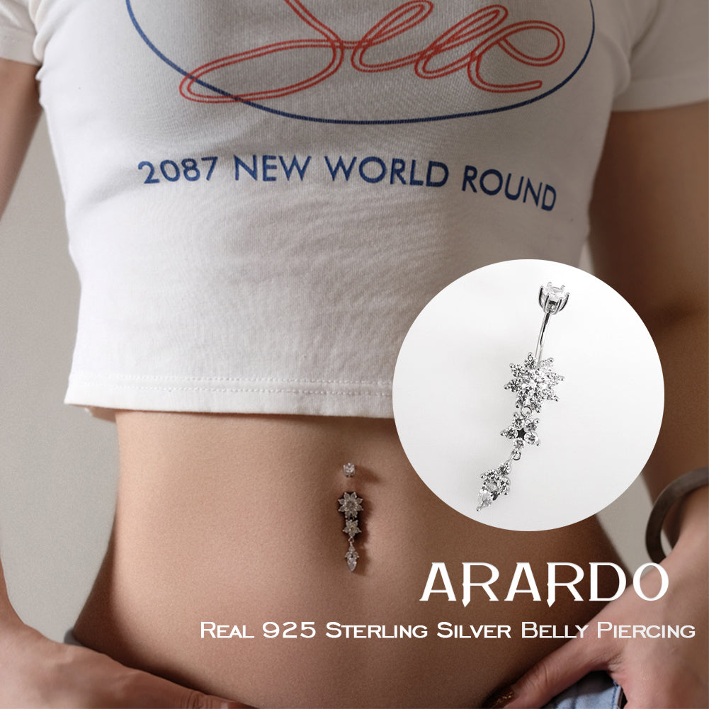Arardo 925 Sterling Silver Dangle Belly Button Rings Navel Rings Belly Rings Belly Piercing SS24
