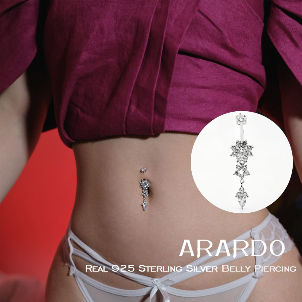 Arardo 925 Sterling Silver Dangle Belly Button Rings Belly Rings Belly Piercing SS24