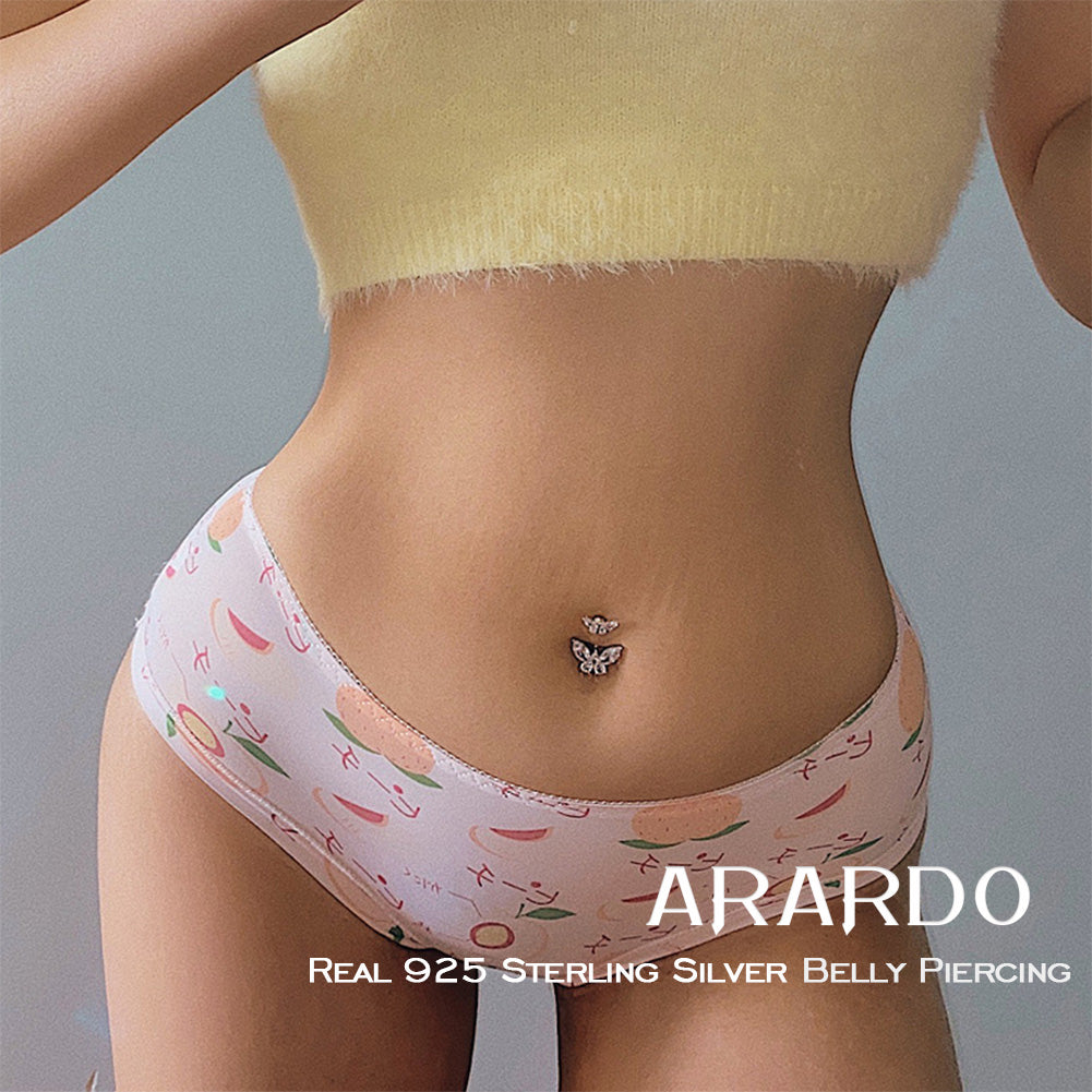 Arardo 925 Sterling Silver Belly Button Rings Navel Rings Belly Rings Belly Piercing Double Butterfly SS5