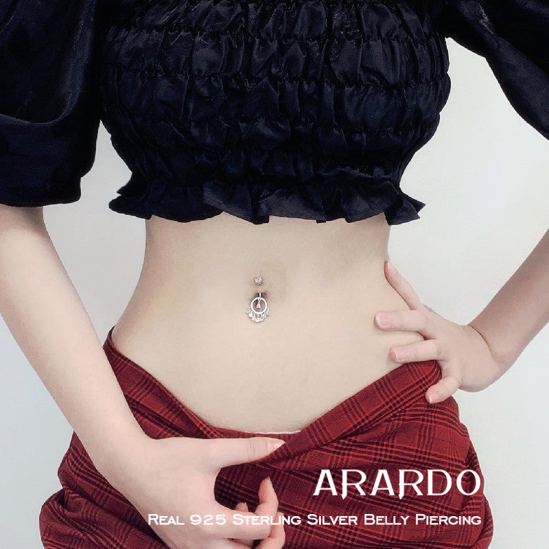 Arardo 925 Sterling Silver Dangle Teardrop Belly Rings SS6