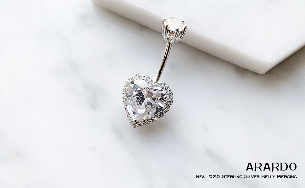 Arardo 925 Sterling Silver Belly Rings Heart CZ AB0086