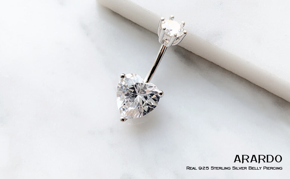 Arardo 925 Sterling Silver Belly Rings Heart CZ AB0087