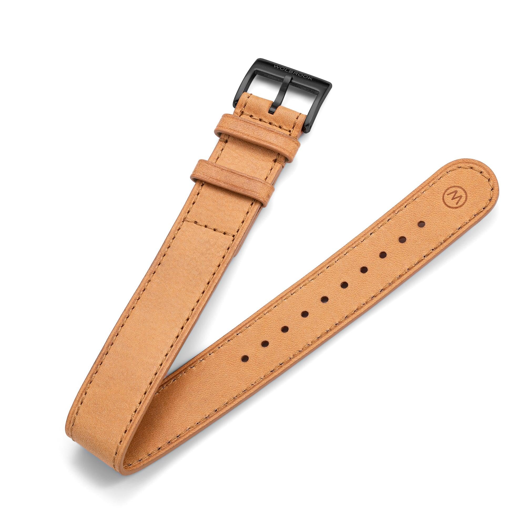 One-Piece Camel Leather Band  & Black PVD Buckle