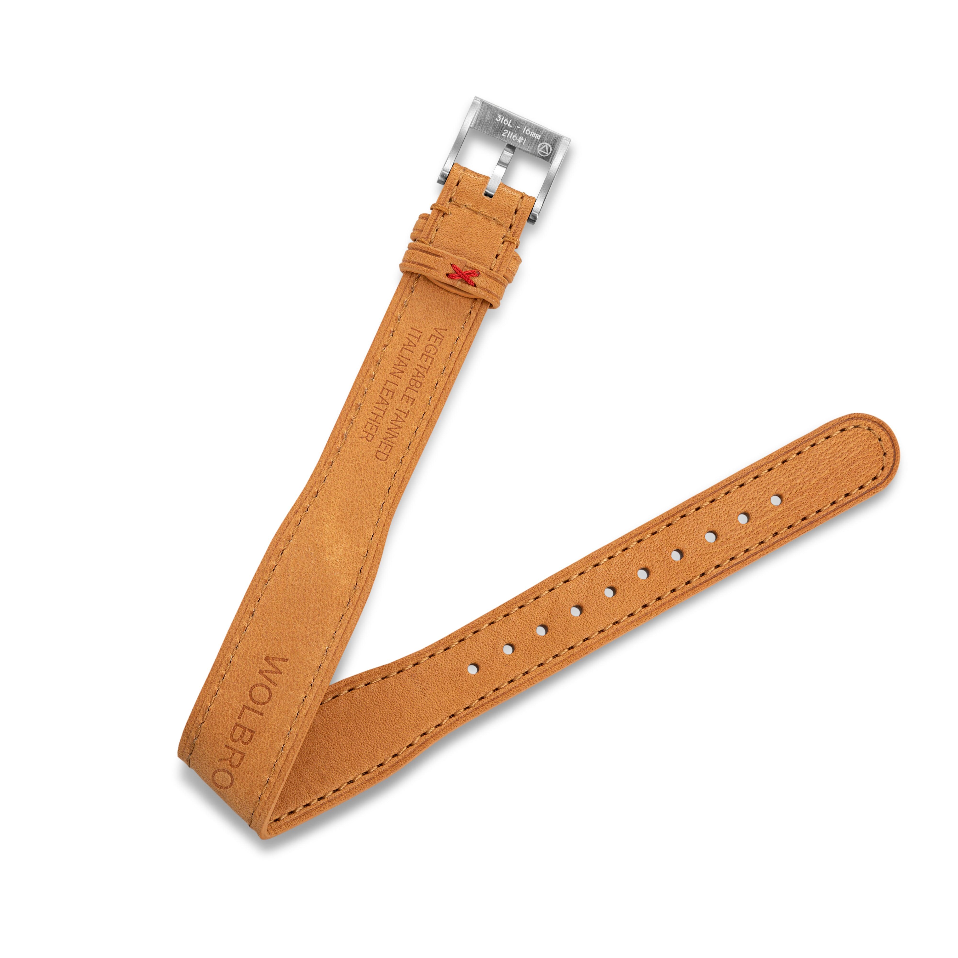 One-Piece Camel Tapered Leather Band & Steel Buckle