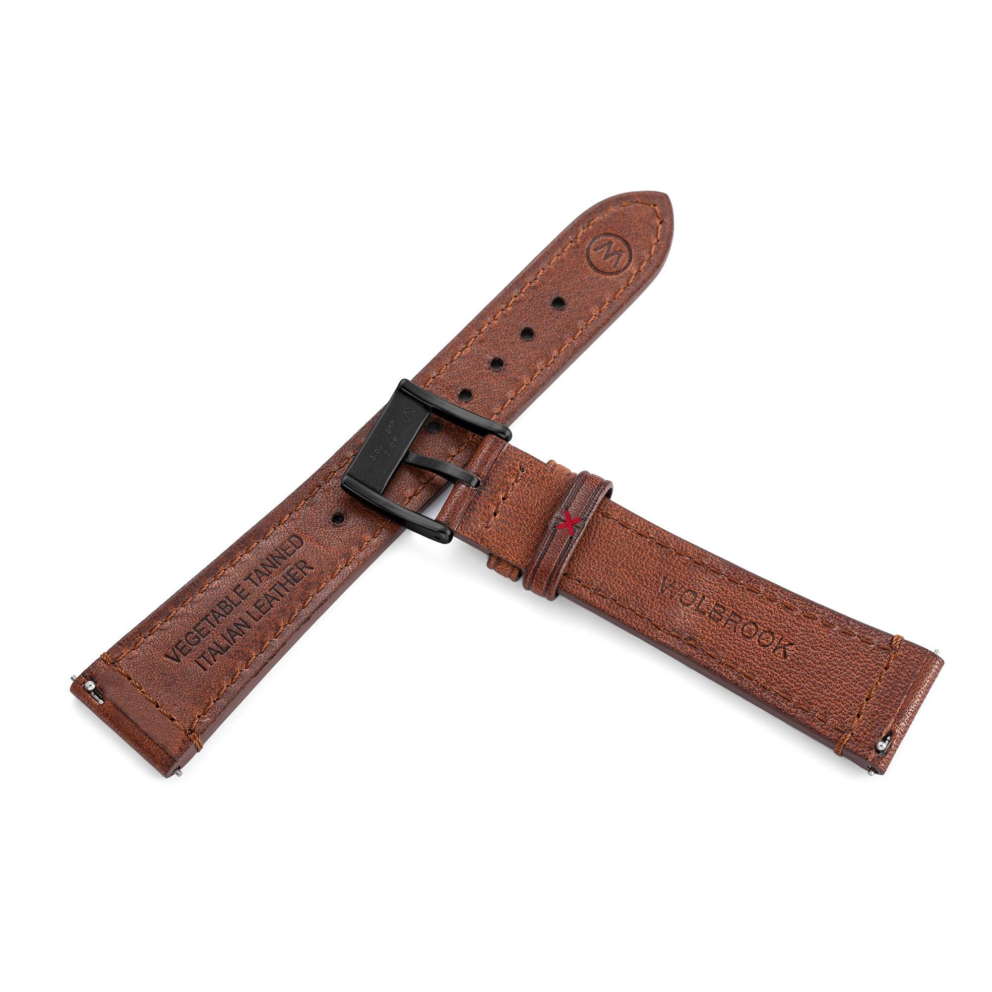 Two-Piece Brown Rally Leather Strap & Black PVD Steel Buckle for Racing Watch