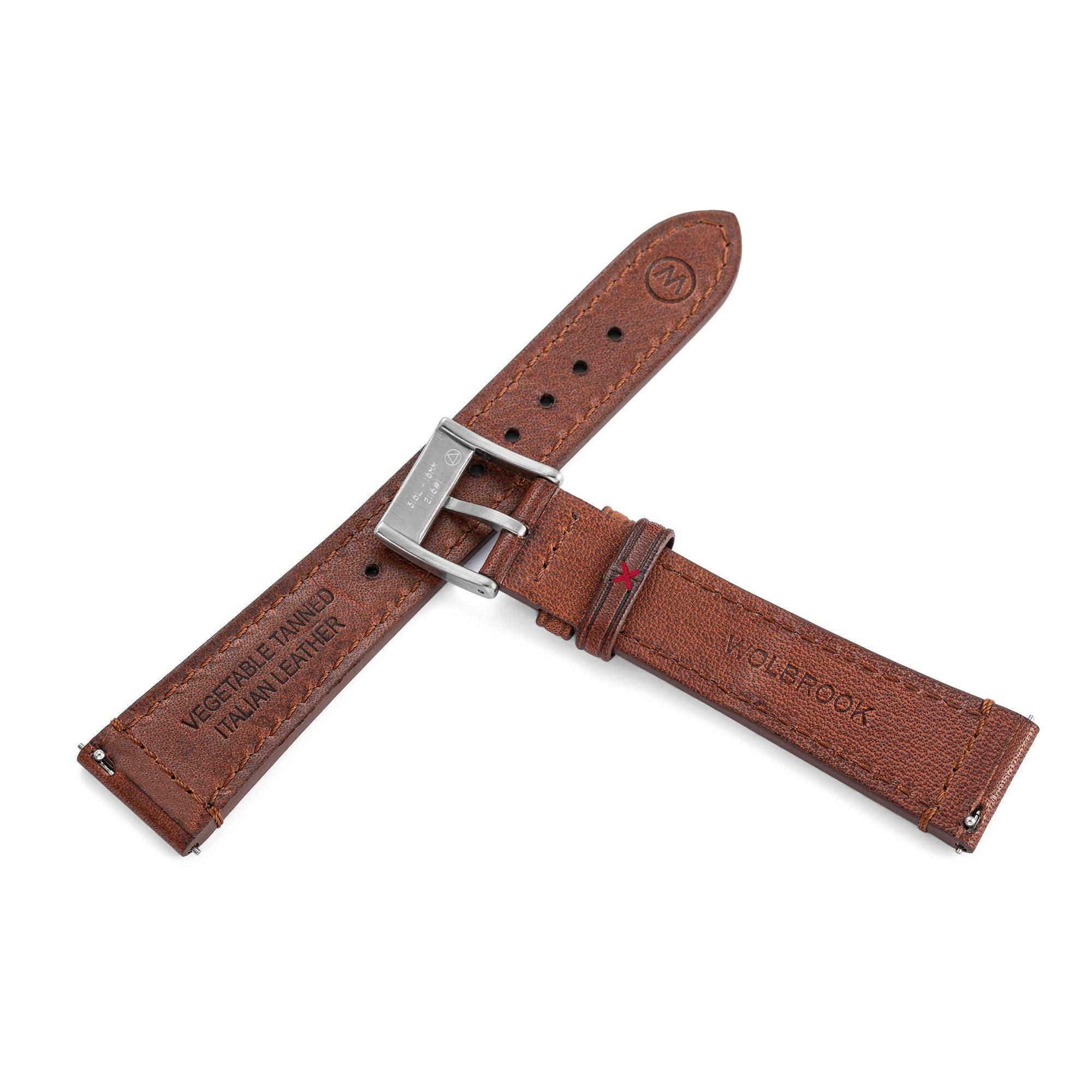 Two-Piece Brown Rally Leather Strap & Steel Buckle for Racing Watch