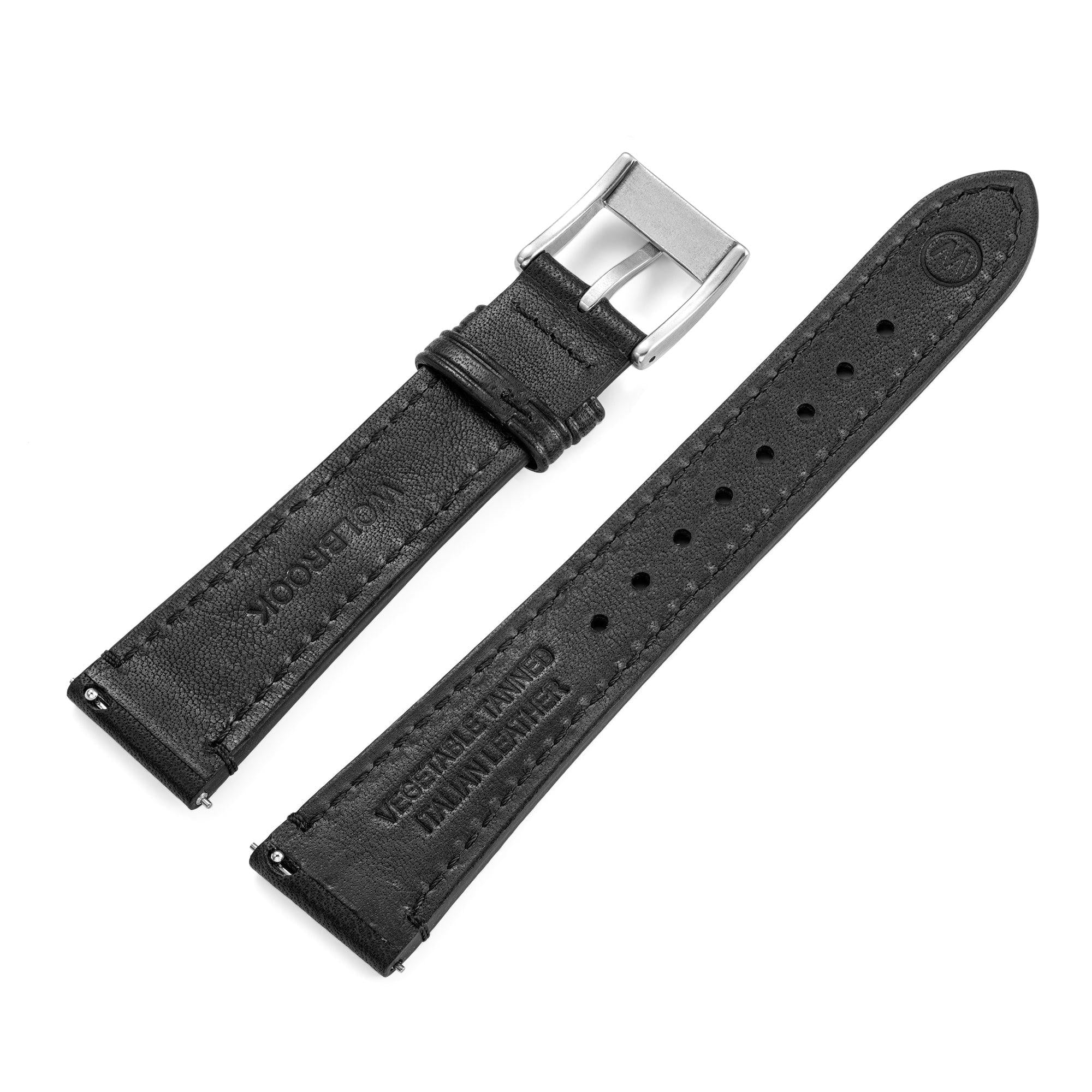 Two-Piece Black Leather Strap & Steel Buckle