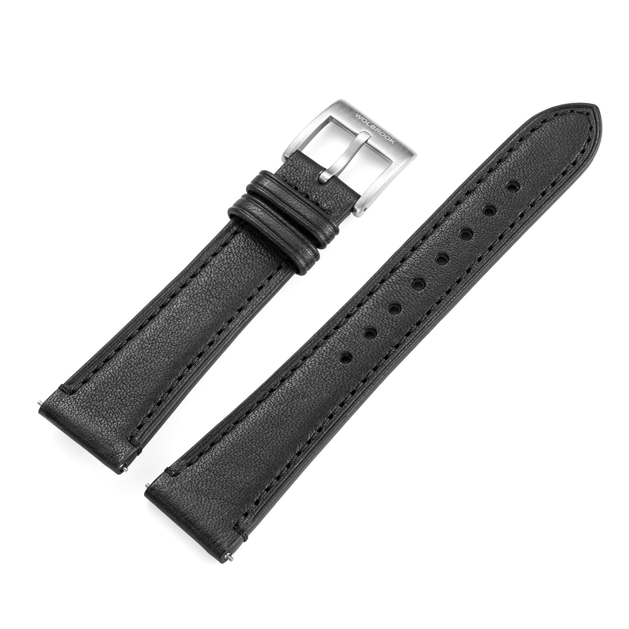 Two-Piece Black Leather Strap & Steel Buckle