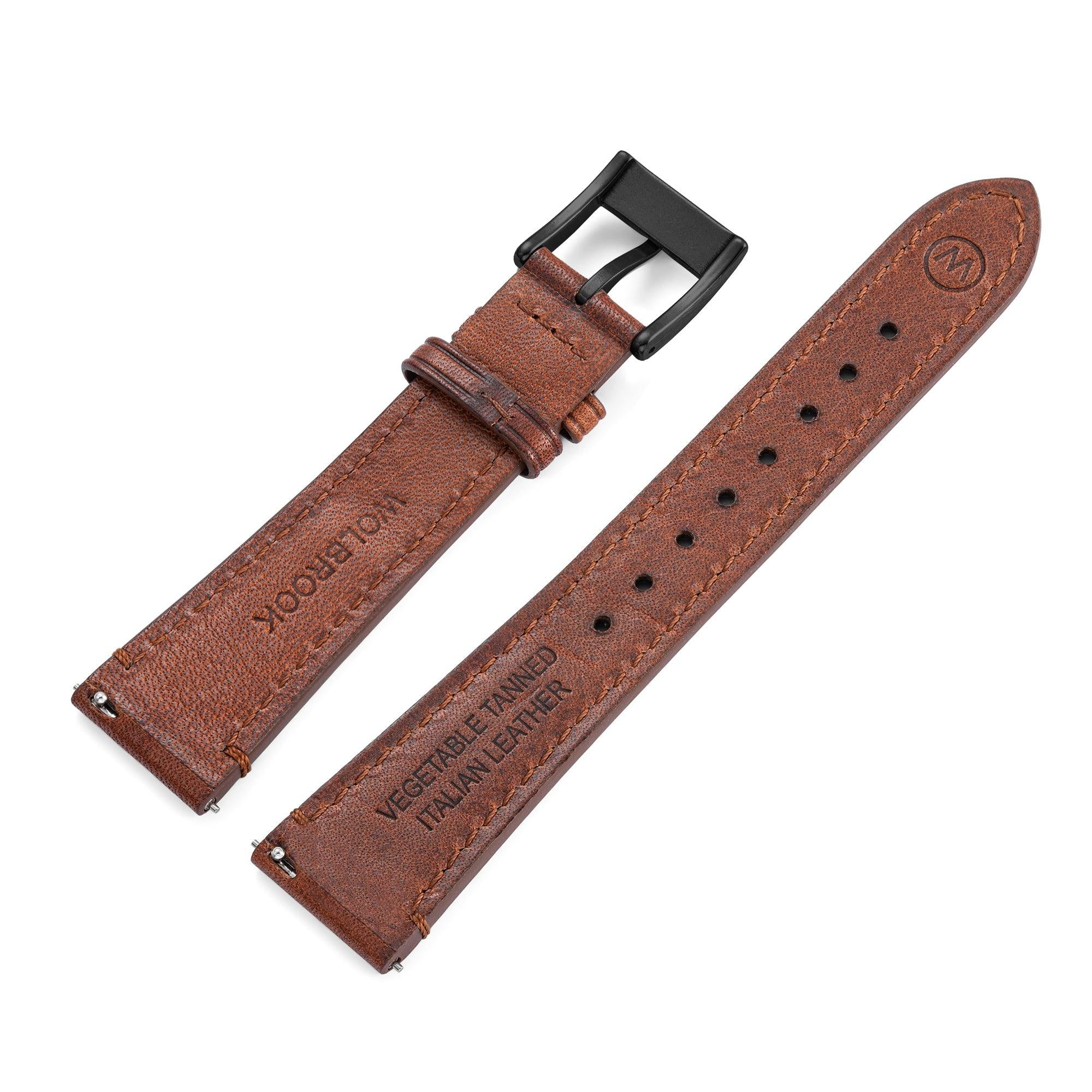 Two-Piece Brown Leather Strap & Black PVD Buckle